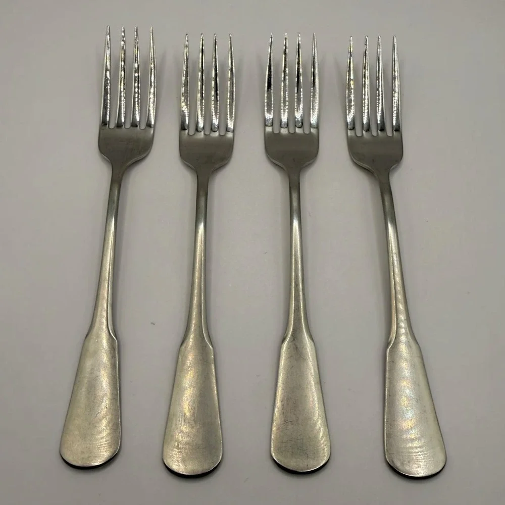 Oneida SSS Stainless Steel Dinner Forks Set of 4 Fiddle Pattern 7.5 Inch